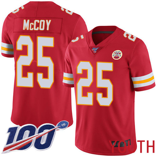 Youth Kansas City Chiefs #25 McCoy LeSean Red Team Color Vapor Untouchable Limited Player 100th Season Football Nike NFL Jersey->youth nfl jersey->Youth Jersey